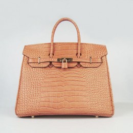 Hermes Birkin 35Cm Crocodile Stripe Handbags Orange Gold